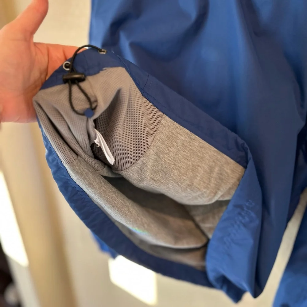 Blue V-Neck Lined Pullover Windbreaker with Toggle Tightener Size L